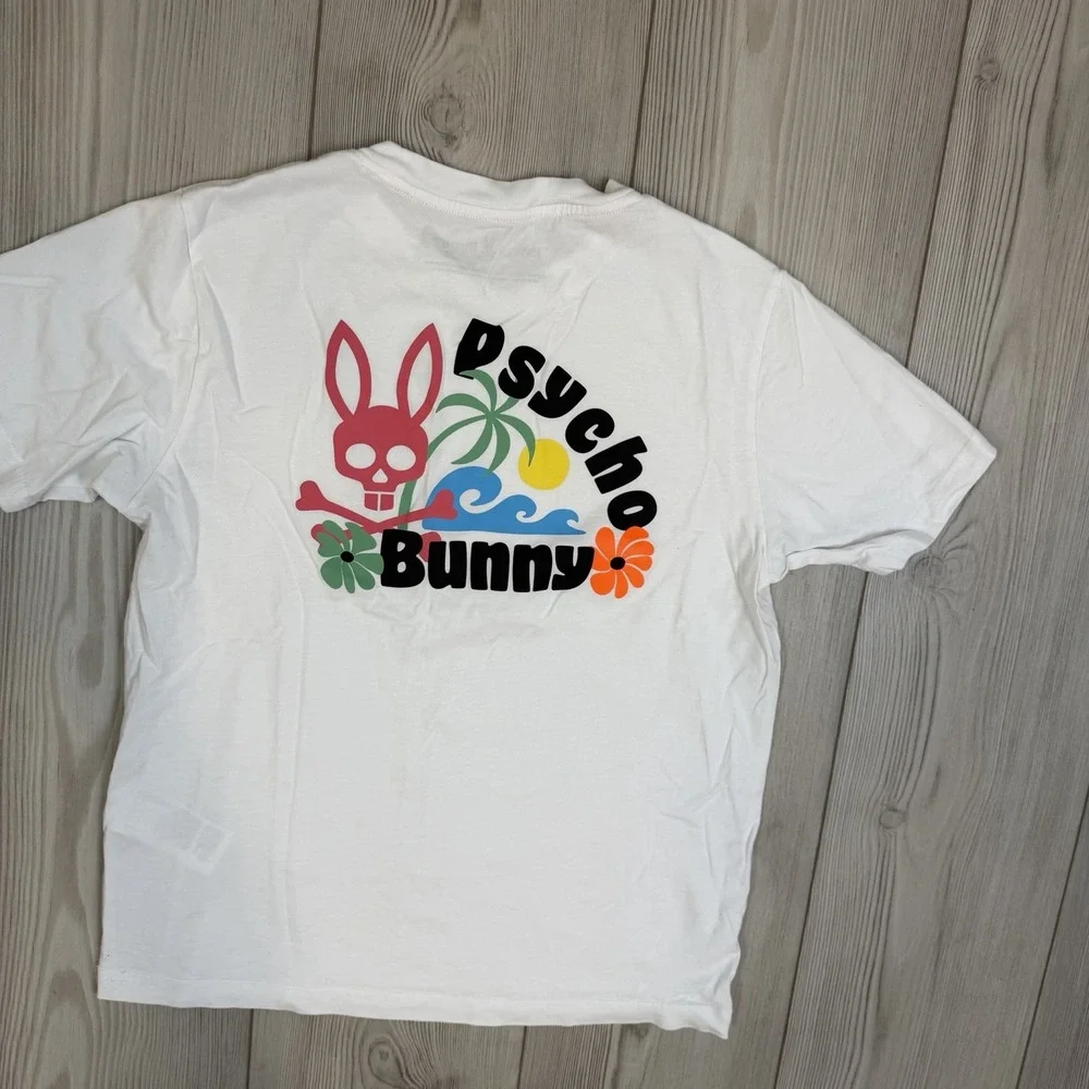 Psycho Bunny T-Shirt Graphic Tee Beach Palms Sun Short Sleeve Youth Sz‎ L 14/16